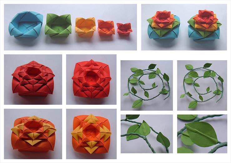 Origami modułowe - Origami_Rose2_and_Vine_by_Blue27.jpg