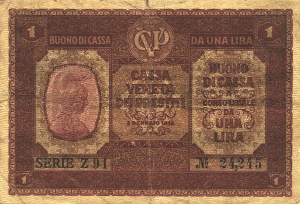 Włochy - ItalyPM4-1Lira-1918-donatedep_f.jpg